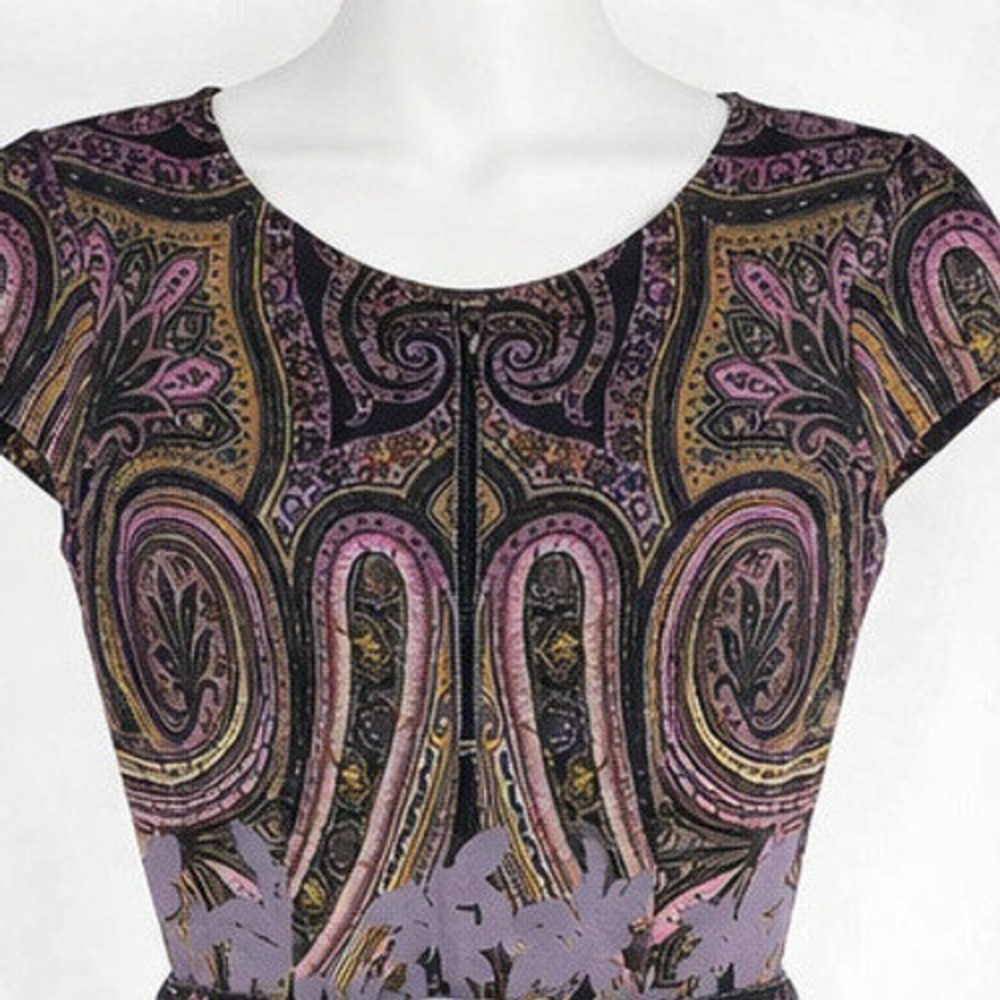 Etro Paisley Floral Sheath Dress Stretch Italian Designer Boho Belt Womens 4 40 - Picture 2 of 16